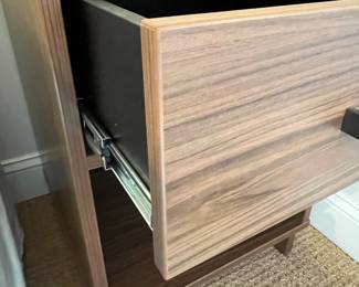 P81 - $100 PAIR of Nightstands. Single Drawers. Particle Board with wood look veneer. Very sturdy! Drawers slide easily. Each measures 19.5" x 20" deep x 24.5" tall. 
