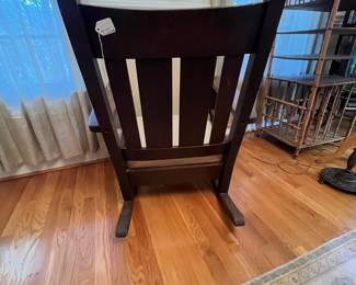 P16 - $75. Antique Mission Style Rocking Chair *low*. Measures 27.5" wide x 22.5" deep x 34" tall. Floor to seat is 14.5". Rocks great and very sturdy. 