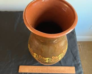 P97 - $20. Large Redware Vase. Unsigned. Measures 7" x 14" tall. 