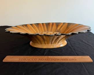 P96 - $150. Fulper Pottery Centerpiece Dish with Removeable Flower Frog. Cats Eye Flame Glaze. Excellent Condition! Measures 16" long x 10" wide x 3.5" tall. 