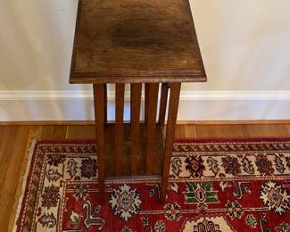 R254 - $65. Antique Mission Style Plant Stand. Measures 11" square x 31" tall. Sturdy - a little warping on the top from use. 