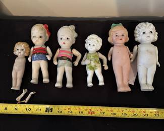 R128 - $25. Set of 6 Bisque Dolls all Made in Japan. 