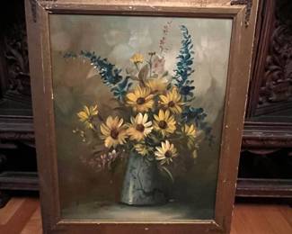 P27 - $75. Original Floral Still Life Painting on Stretched Canvas signed Edward. Measures 19.5" x 23.5". 