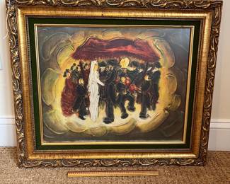 P33 - $75. "Jewish Wedding" Raoul Raymond framed print. Measures 26.25" x 22". 