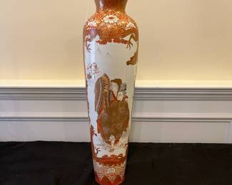 R138 - $125. Tall Asian Floor Vase. Measures 7" at the widest point x 23.5" tall. Note included in vase said - Antique Meiji Period Kutani Vase Watano. 