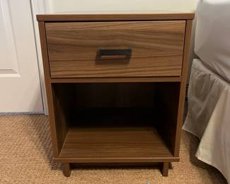 P81 - $100 PAIR of Nightstands. Single Drawers. Particle Board with wood look veneer. Very sturdy! Drawers slide easily. Each measures 19.5" x 20" deep x 24.5" tall. 