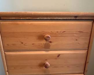 P85 - $85. Pine Lingerie Chest. 6 drawers all slide easily! Does show some surface wear but fully functional! Measures 22.75" wide x 15.75" deep x 49.5" tall. 