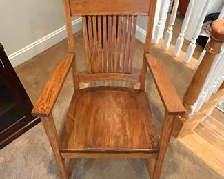R105 - $60. Wooden Rocking Chair. Very deep seat. Measures 26" wide x 24" deep x 33" tall. Floor to Seat is 14". 