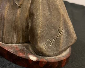 P57 - $250. Bronze Sculpture by Henri Jacobs. Plaque on the front of the marble reads "Fiorentina" Par H. Jacobs. Measures 10" wide x 9" tall. 