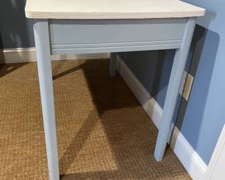 R112 - $100. Shabby Chic Antique Desk - all Wood (NOT an enamel top!) Measures 39.5" wide x 23.75" deep x 29.5" tall. Top is painted white and base is light blue. 