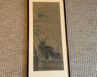 R217 - $150 Japanese Triptych. Each Measures 15.75" x 36.75". One has cats, bunnies & horse. 