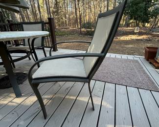 R168 - $175. Winston Tabletops Marble Table with 4 Chairs & Umbrella. 1 swivel chair & 3 regular chairs. 