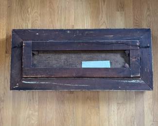 P46 - $175. Antique Oil Painting on Canvas of Pansies. Unsigned. Heavy Gold Gilt Frame in excellent antique condition. Measures 34" x 15.25".  Painting has one rip in the canvas that has been repaired with tape on the back - see photo. 