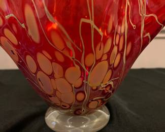 P48 - $75. P. Bendzunas Art Glass Bowl. Measures 14" at the widest x 12" tall. 