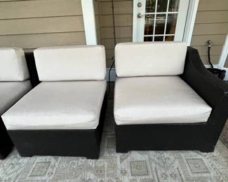 R165 - $225. Couch is in 4 pieces with Sunbrella Cushions. Used on covered screened in porch. 2 ends are 32.75" wide x 32.75" deep x 29" floor to top of back. Center seats are 27.25" wide. 