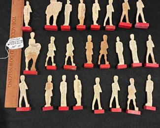 R180 - $30. 1950's Card Soldiers with Red Wooden Stands. "Chad Valley" 24 pieces. (quite rare)