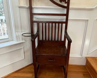 P4 - $325. Antique Edwardian/ Art Nouveau Hall Tree. Measures 23" x 14.25" deep x 81.5" tall. Sturdy but it is a dainty antique! True statement piece in what appears to be original condition. 