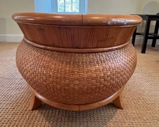 P78 - $125. 1970s Woven Rattan Oblong Coffee Table - made in the Philippines. Measures 48" x 31" x 20.5" tall. Very strudy and solid - minor surface wear. 