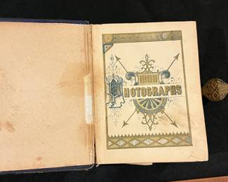 P59 - $30. 1800s Small Photo Album - no photos included. Measures 4" x 5.5" x 3" tall. 