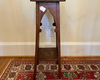 R254 - $65. Antique Mission Style Plant Stand. Measures 11" square x 31" tall. Sturdy - a little warping on the top from use. 