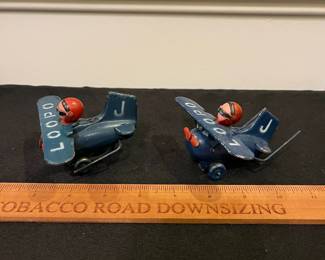 R219 - $60 EACH. 1940s Occupied Japan Tin Loopo Roll Over Wind Up Airplanes. No Keys. 