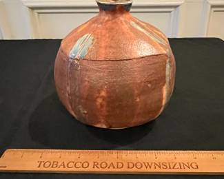 P68 - $20. Squared Pottery Vase. Measures approximately 7" across x 7.5" tall. 