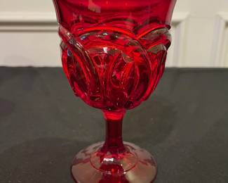 R241 - $65. Ruby Double Ring Goblet by Wright Glass. Set of 6. 