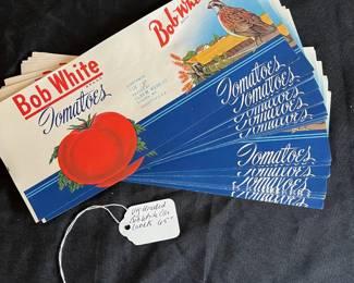R177 - $40. Vintage Unused Bob White Can Labels - all tomatoes. 65+