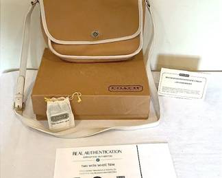 Tan And White Authenticated Coach Purse