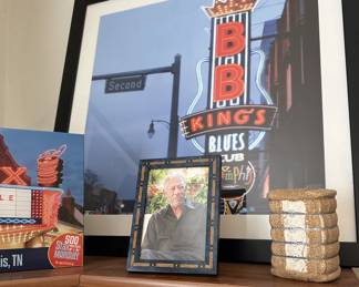 Framed BB King's Blues Club photo, Morgan Freeman photo, small cotton bale