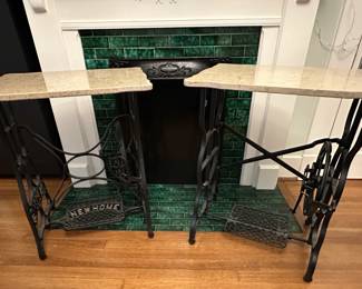 Antique Marble-Topped Sewing Maching Side Tables 