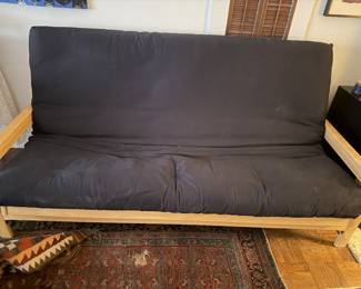 Futon With Solid Black Cushion, like new