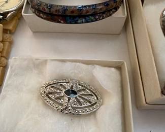 Cloisonne Bracelets and costume jewelry brooch
