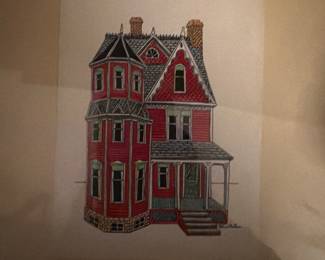 Red Victorian House Framed $40.00