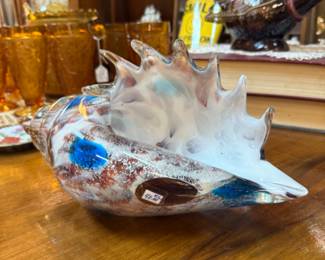 Unique hand-blown glass conch shell sculpture 