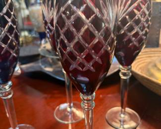 Set of 4 antique ruby bohemian crystal wine glasses 