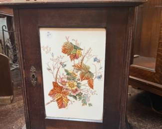 Antique Wall Cabinet with Majolica inset in door 