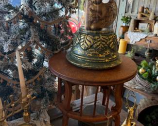 vintage end table, vintage angel cloche