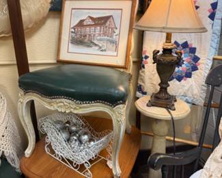 Beautiful  vintage carved chairs with dark green leather seats with nailhead detail