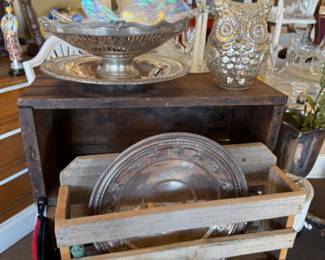 vintage silver trays, serving pieces