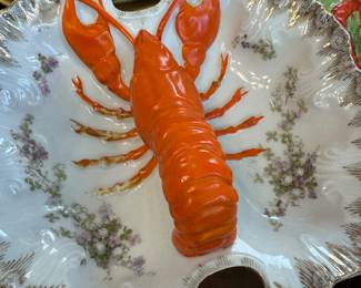 Vintage Victoria Austria Hand-Painted Lobster Oyster Plate / Serving Dish