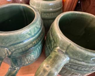 Green Art Pottery Mugs / Tankards (Studio Pottery, Hand-Thrown) – Set of 3