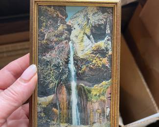 Old painting miniature of Bridalveil Falls in Yosemite National Park from Marshall Field's