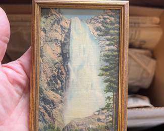 Old painting miniature of Bridalveil Falls in Yosemite National Park from Marshall Field's