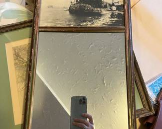 Mirror with photograph at the top Owls Head Light in Maine
