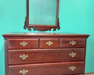 Mahogany Dresser with Mirror – Chippendale Style – Brass Hardware