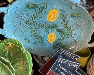 Made in Germany Majolica-Style Dandelion Floral Relief Serving Platter 
