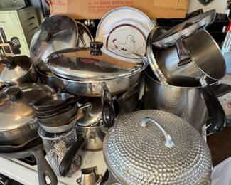 Vintage Revere Ware Copper Bottom Stainless Steel Pots & Pans Lot (Clinton, IL USA)