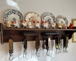 Antique Hanging Balance Scale / Butcher Scale Hook Set on Wooden Rack (Wall Display)
