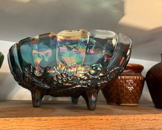 Carnival Glass Grape & Leaf Footed Bowl / Planter